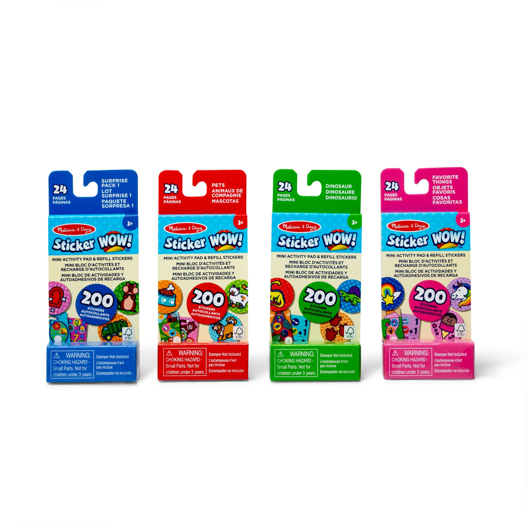 Sticker WOW!? Mini Activity Pad and Refill Stickers 4-Pack (Dinosaur. Pets. Favorite Things. Surprise Pack 1) - Stamper Not Included