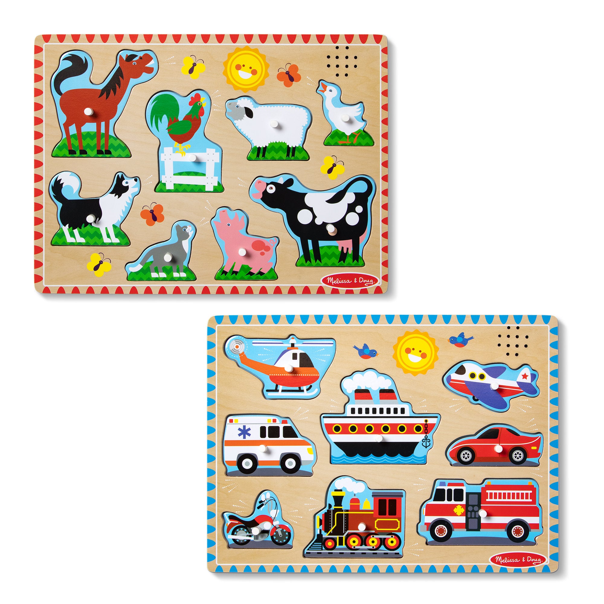Wooden Sound Puzzle 2-Pack ?C Farm Animals. Vehicles