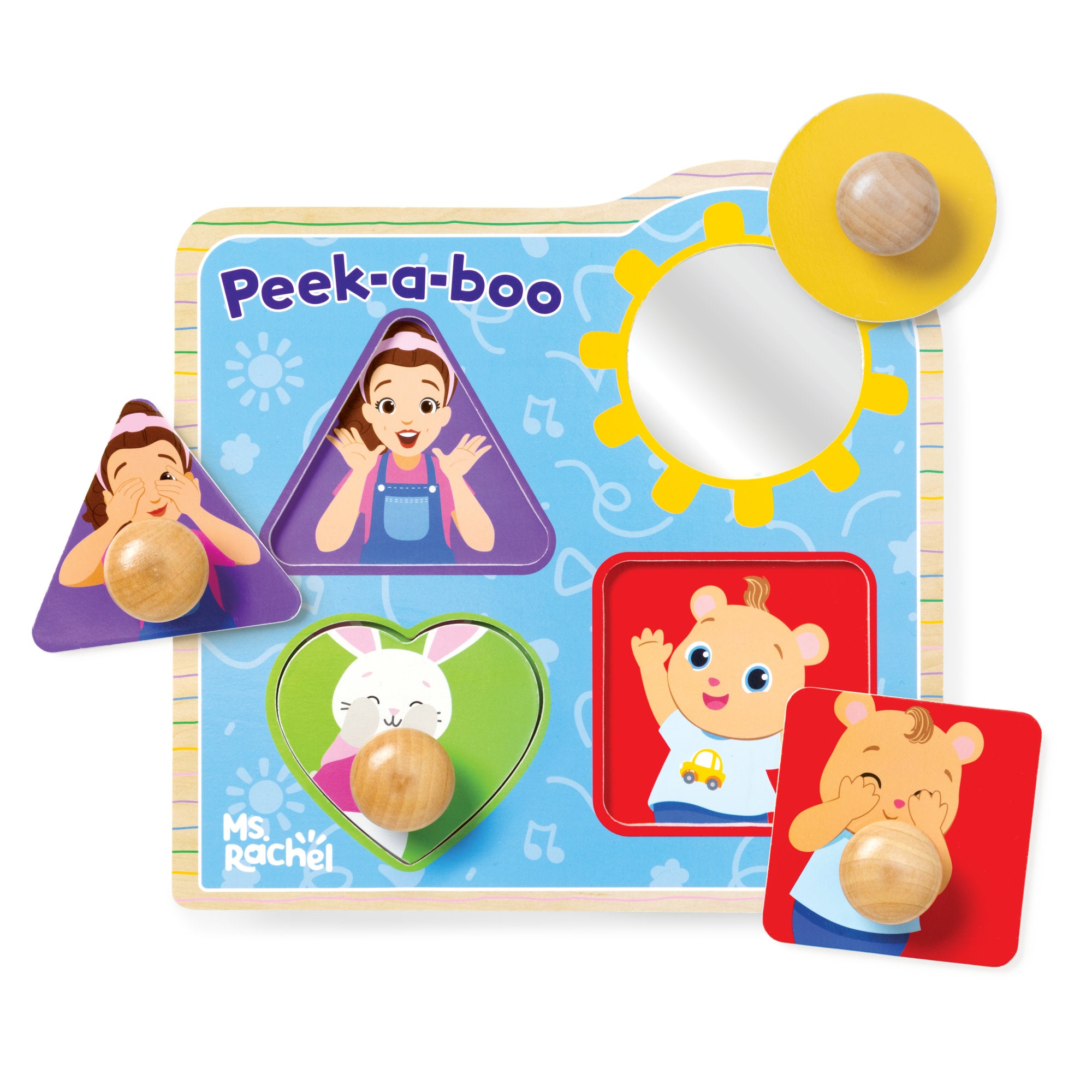 Ms. Rachel? Wooden Peek-a-Boo Jumbo Peg Puzzle ?C 4 Pieces