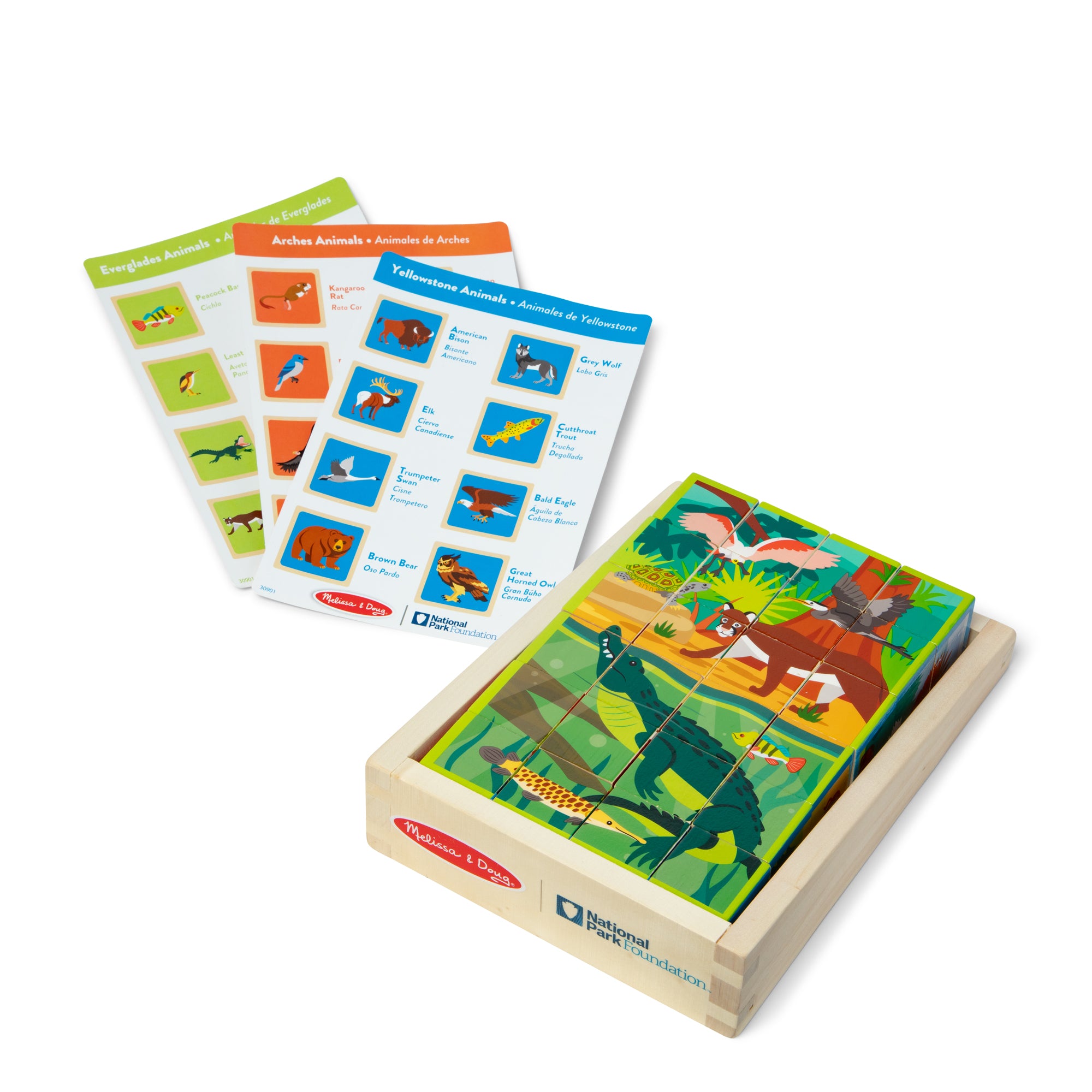 National Parks Alphabet & Animals Cube Puzzle ?C 24 Wooden Block Pieces
