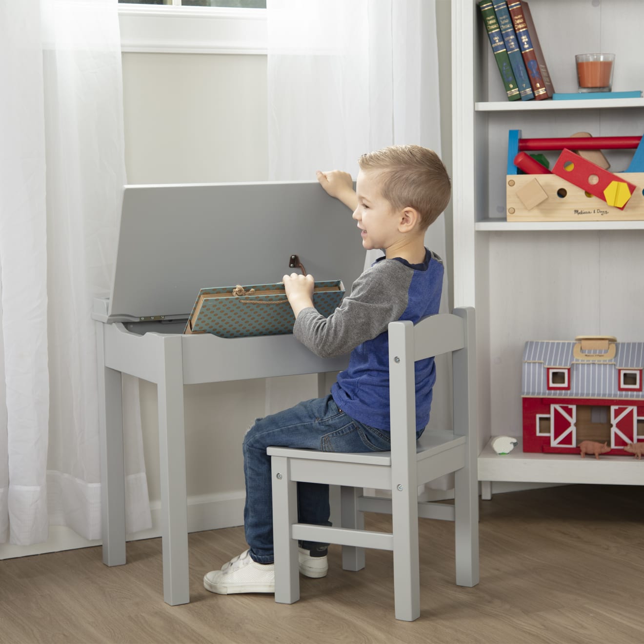 Child's Lift-Top Desk & Chair - Gray - Image 7